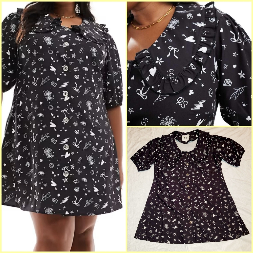 Holly Wynne Exclusive Collar Detail V Neck Button Up Tea Dress